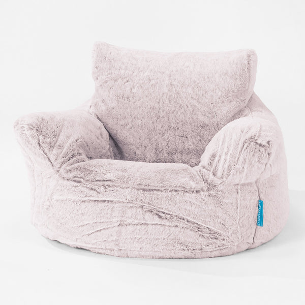 幼児用アームチェア1-3歳用座椅子ビーズクッション - フェイクラビットファーダスティピンク 01